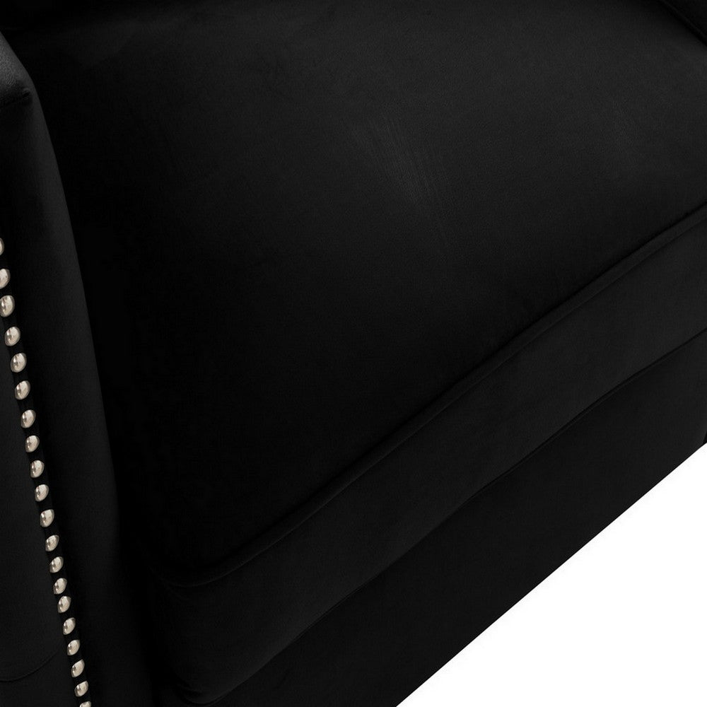 Zion 34 Inch Accent Chair with Throw Pillow, Handmade Tufted, Black Velvet - BM286569