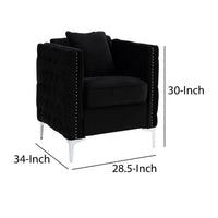 Zion 34 Inch Accent Chair with Throw Pillow, Handmade Tufted, Black Velvet - BM286569