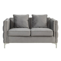 Zion 53 Inch Accent Loveseat, Handmade Nailhead Trim, Tufted, Gray Velvet - BM286570