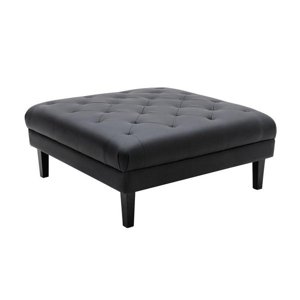 Ella 44 Inch Modern Ottoman, Deep Button Tufted, Black Vegan Faux Leather - BM286577