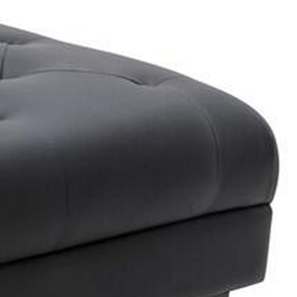 Ella 44 Inch Modern Ottoman, Deep Button Tufted, Black Vegan Faux Leather - BM286577