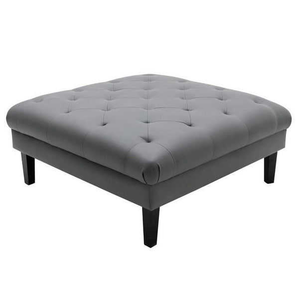 Ella 44 Inch Modern Ottoman, Deep Button Tufted, Gray Vegan Faux Leather - BM286581