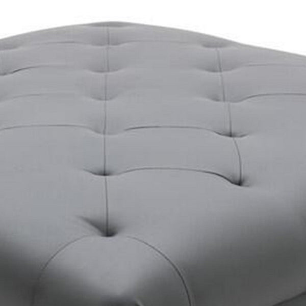 Ella 44 Inch Modern Ottoman, Deep Button Tufted, Gray Vegan Faux Leather - BM286581