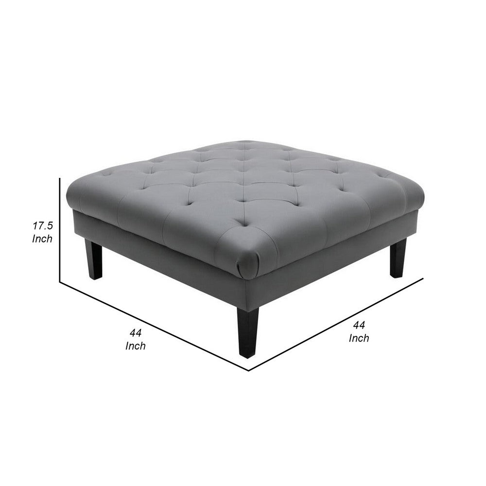 Ella 44 Inch Modern Ottoman, Deep Button Tufted, Gray Vegan Faux Leather - BM286581