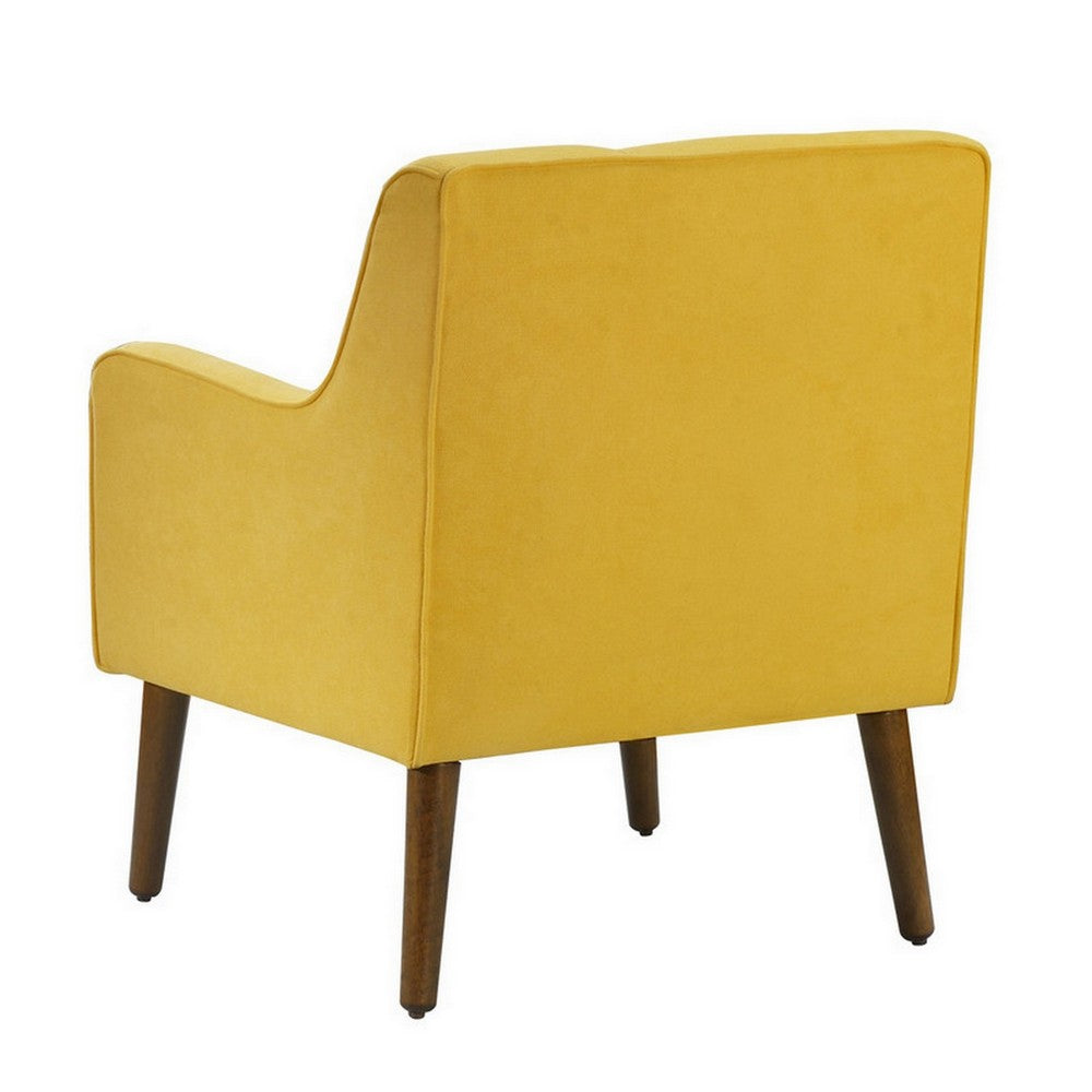 Kina 28 Inch Accent Chair, Yellow Fabric, Button Tufted, Angled Wood Legs - BM286641