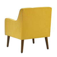 Kina 28 Inch Accent Chair, Yellow Fabric, Button Tufted, Angled Wood Legs - BM286641