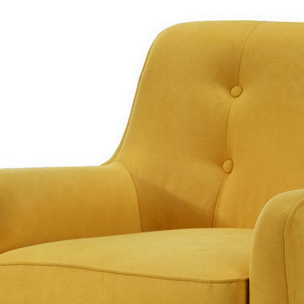 Kina 28 Inch Accent Chair, Yellow Fabric, Button Tufted, Angled Wood Legs - BM286641