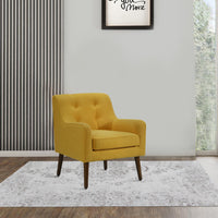 Kina 28 Inch Accent Chair, Yellow Fabric, Button Tufted, Angled Wood Legs - BM286641