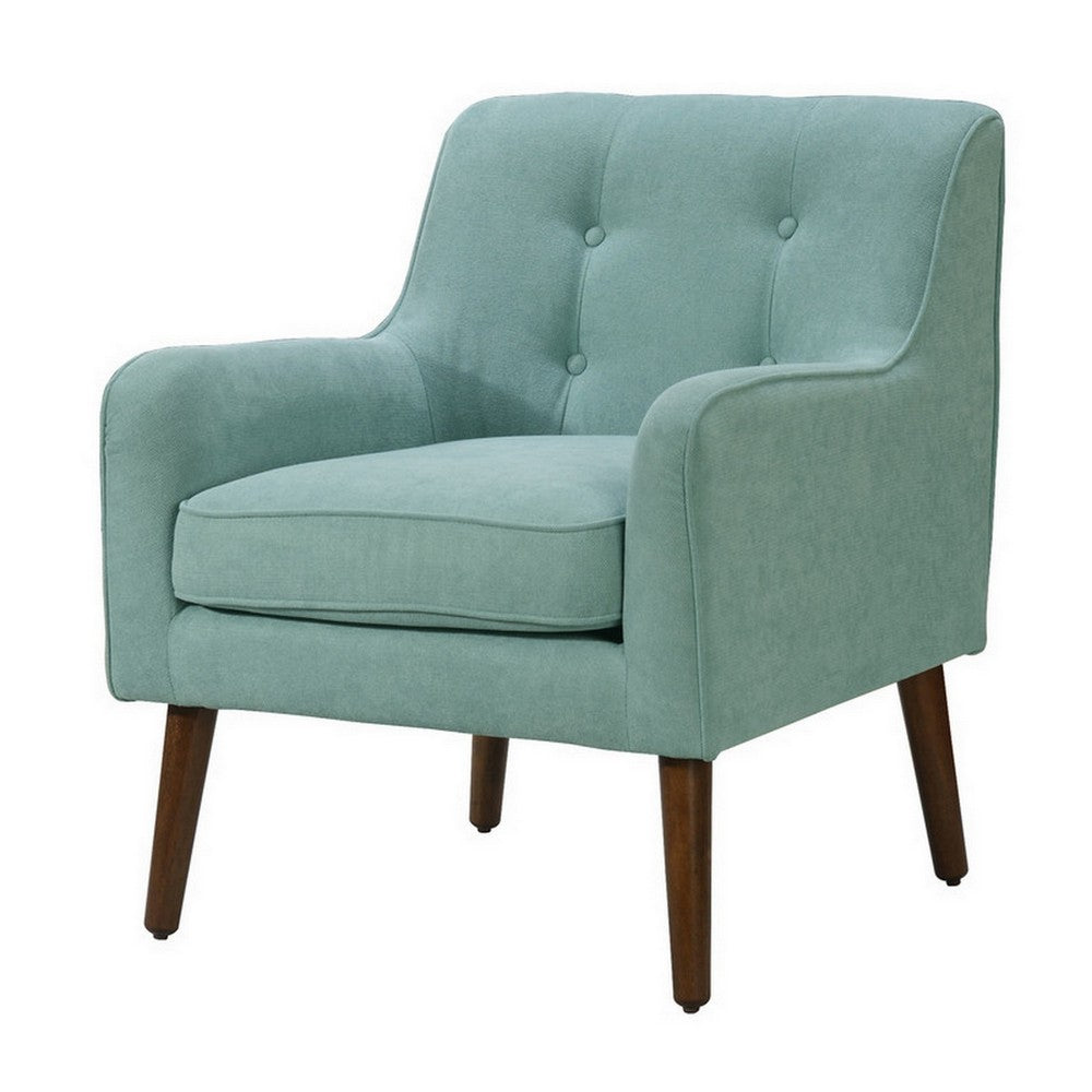 Kina 28 Inch Accent Chair, Teal Fabric, Button Tufted, Angled Wood Legs - BM286656