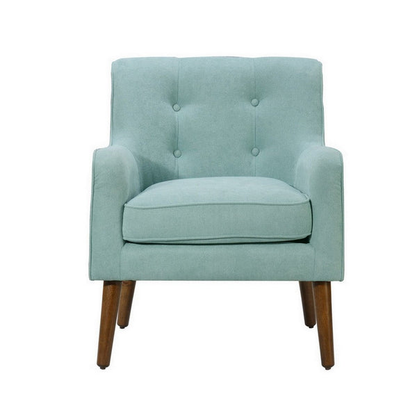 Kina 28 Inch Accent Chair, Teal Fabric, Button Tufted, Angled Wood Legs - BM286656