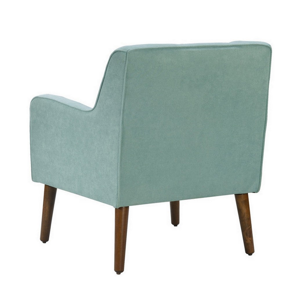 Kina 28 Inch Accent Chair, Teal Fabric, Button Tufted, Angled Wood Legs - BM286656