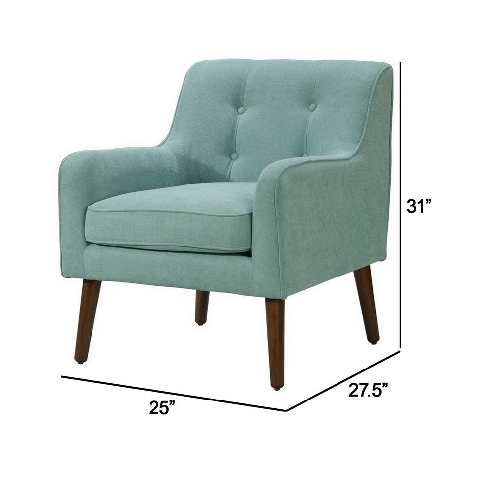 Kina 28 Inch Accent Chair, Teal Fabric, Button Tufted, Angled Wood Legs - BM286656