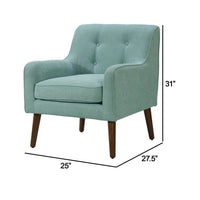 Kina 28 Inch Accent Chair, Teal Fabric, Button Tufted, Angled Wood Legs - BM286656