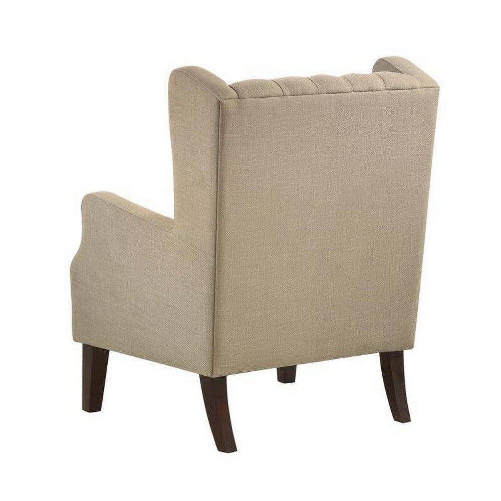 Keva 31 Inch Accent Chair, Deep Button Tufted Wingback, Soft Beige Fabric - BM286659