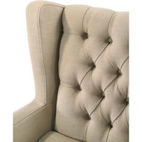 Keva 31 Inch Accent Chair, Deep Button Tufted Wingback, Soft Beige Fabric - BM286659