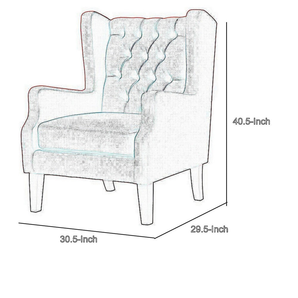 Keva 31 Inch Accent Chair, Deep Button Tufted Wingback, Soft Beige Fabric - BM286659