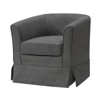 Lex 28 Inch Swivel Accent Chair, Dark Gray Fabric, Curved Back, Skirted - BM286661