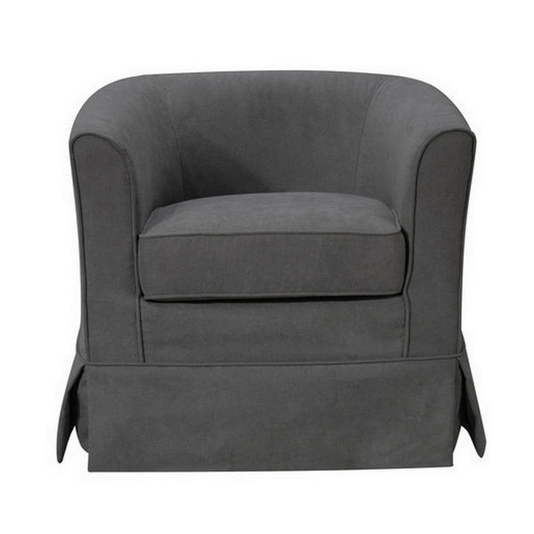 Lex 28 Inch Swivel Accent Chair, Dark Gray Fabric, Curved Back, Skirted - BM286661