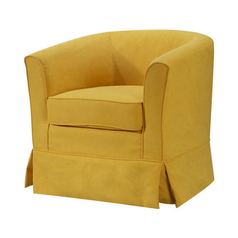 Lex 28 Inch Swivel Accent Chair, Yellow Fabric, Curved Track Back, Skirted - BM286662