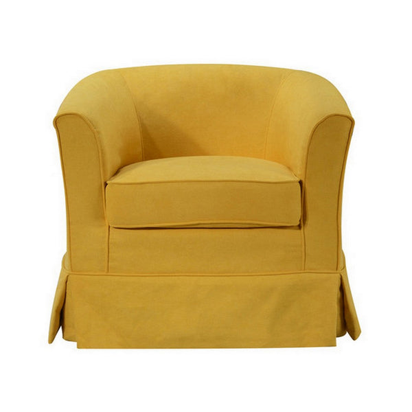 Lex 28 Inch Swivel Accent Chair, Yellow Fabric, Curved Track Back, Skirted - BM286662