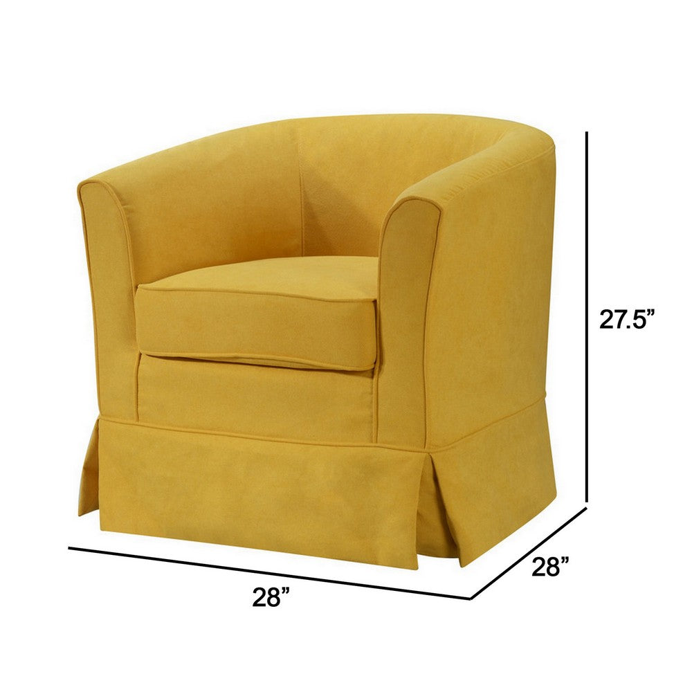 Lex 28 Inch Swivel Accent Chair, Yellow Fabric, Curved Track Back, Skirted - BM286662