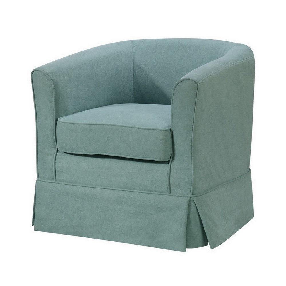 Lex 28 Inch Swivel Accent Chair, Bright Teal Fabric, Curved Back, Skirted - BM286663