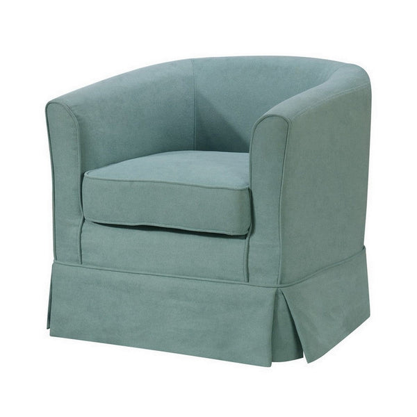 Lex 28 Inch Swivel Accent Chair, Bright Teal Fabric, Curved Back, Skirted - BM286663