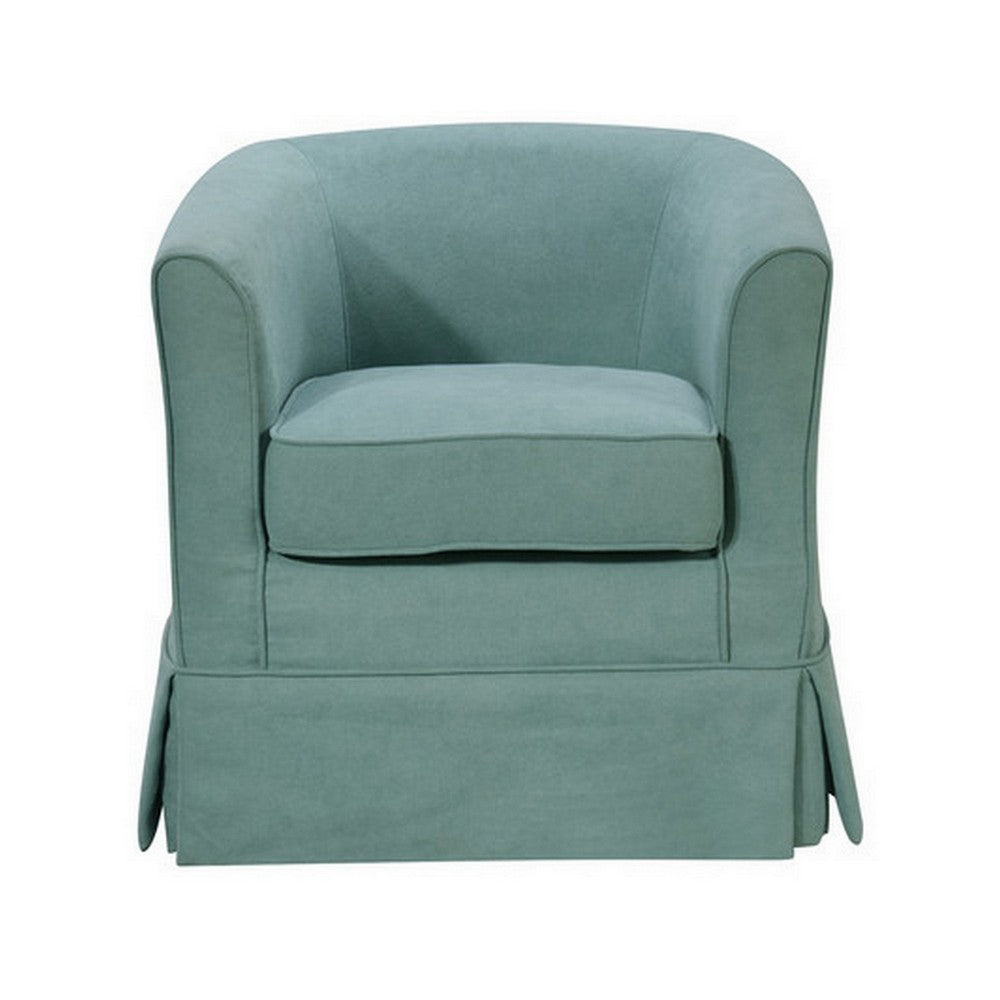 Lex 28 Inch Swivel Accent Chair, Bright Teal Fabric, Curved Back, Skirted - BM286663