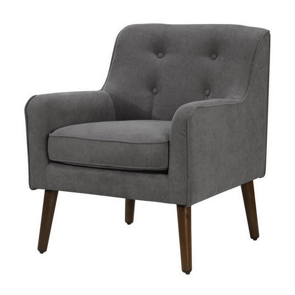 Kina 28 Inch Accent Chair, Gray Fabric, Button Tufted, Angled Wood Legs - BM286665