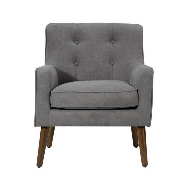 Kina 28 Inch Accent Chair, Gray Fabric, Button Tufted, Angled Wood Legs - BM286665