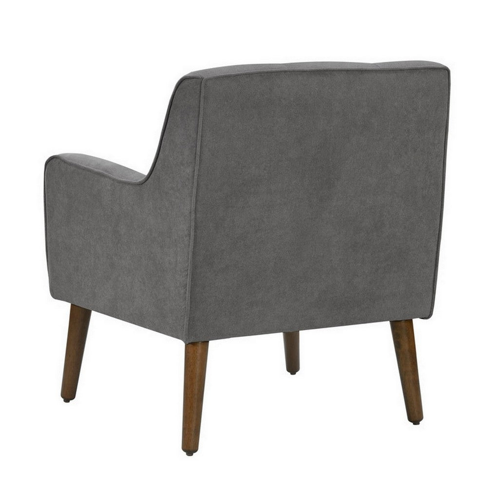 Kina 28 Inch Accent Chair, Gray Fabric, Button Tufted, Angled Wood Legs - BM286665