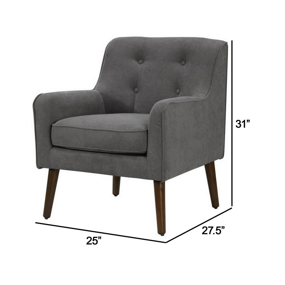 Kina 28 Inch Accent Chair, Gray Fabric, Button Tufted, Angled Wood Legs - BM286665