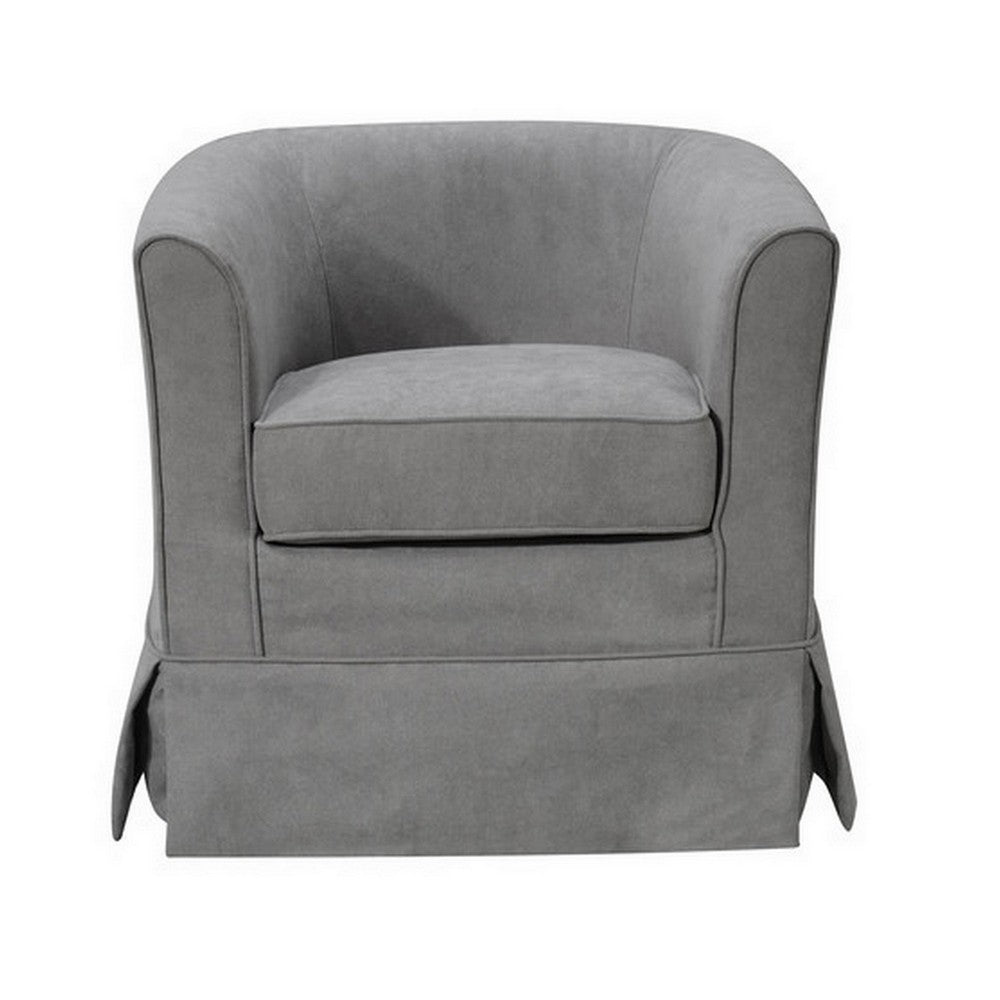 Lex 28 Inch Swivel Accent Chair, Light Gray Fabric, Curved Back, Skirted - BM286666