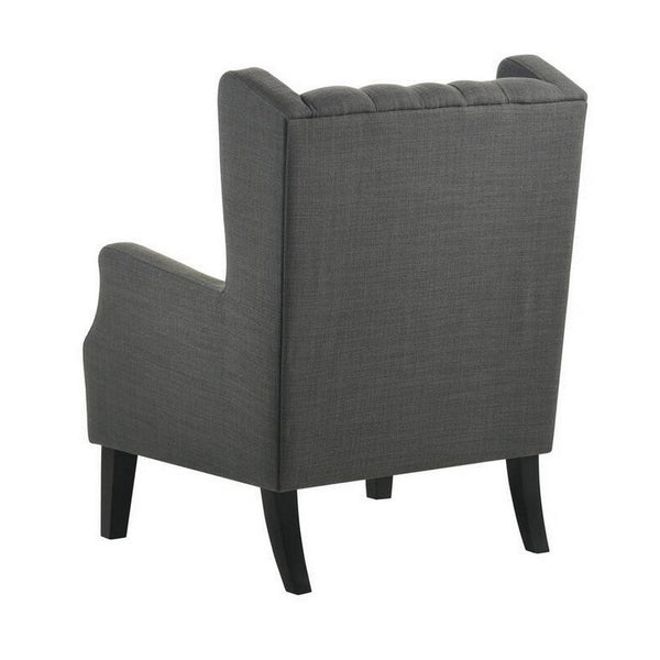 Keva 31 Inch Accent Chair, Deep Button Tufted Wingback, Soft Gray Fabric - BM286668