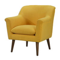 Gigi 32 Inch Accent Chair, Yellow Fabric, Pillow Top Seat, Angled Wood Legs - BM286671