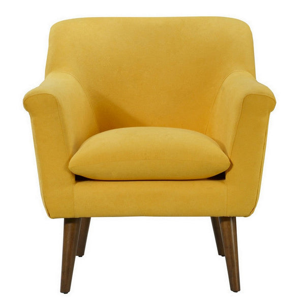 Gigi 32 Inch Accent Chair, Yellow Fabric, Pillow Top Seat, Angled Wood Legs - BM286671