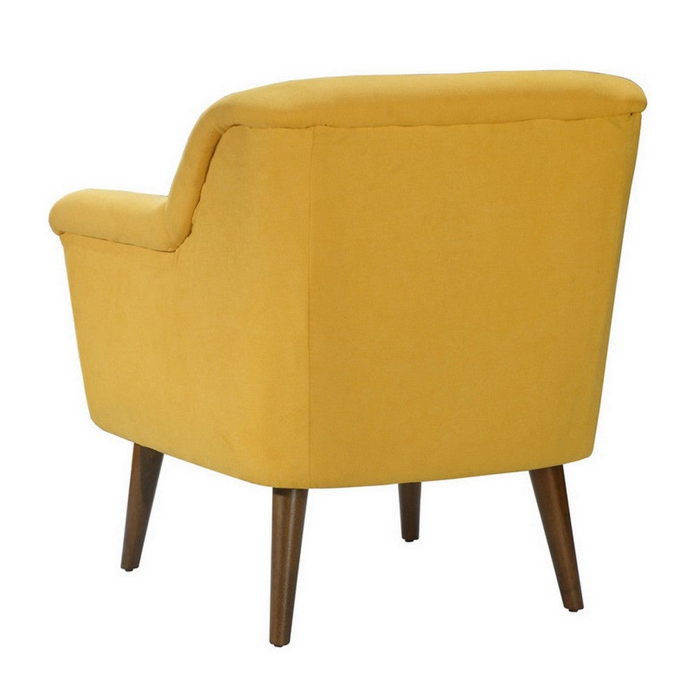 Gigi 32 Inch Accent Chair, Yellow Fabric, Pillow Top Seat, Angled Wood Legs - BM286671