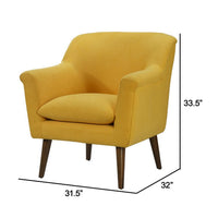 Gigi 32 Inch Accent Chair, Yellow Fabric, Pillow Top Seat, Angled Wood Legs - BM286671