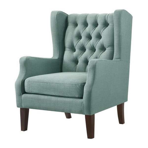 Keva 31 Inch Accent Chair, Deep Button Tufted Wingback, Soft Teal Fabric - BM286684