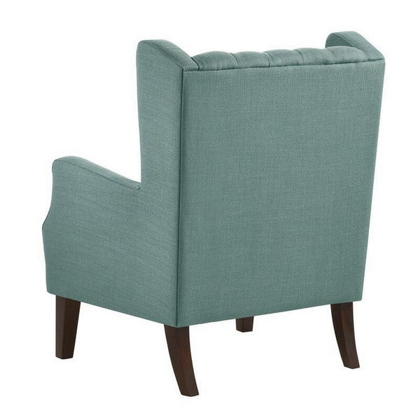 Keva 31 Inch Accent Chair, Deep Button Tufted Wingback, Soft Teal Fabric - BM286684