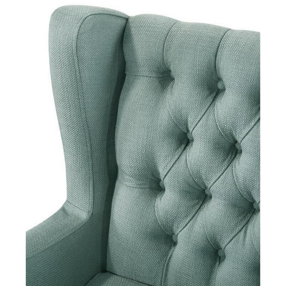 Keva 31 Inch Accent Chair, Deep Button Tufted Wingback, Soft Teal Fabric - BM286684