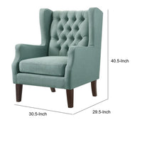 Keva 31 Inch Accent Chair, Deep Button Tufted Wingback, Soft Teal Fabric - BM286684