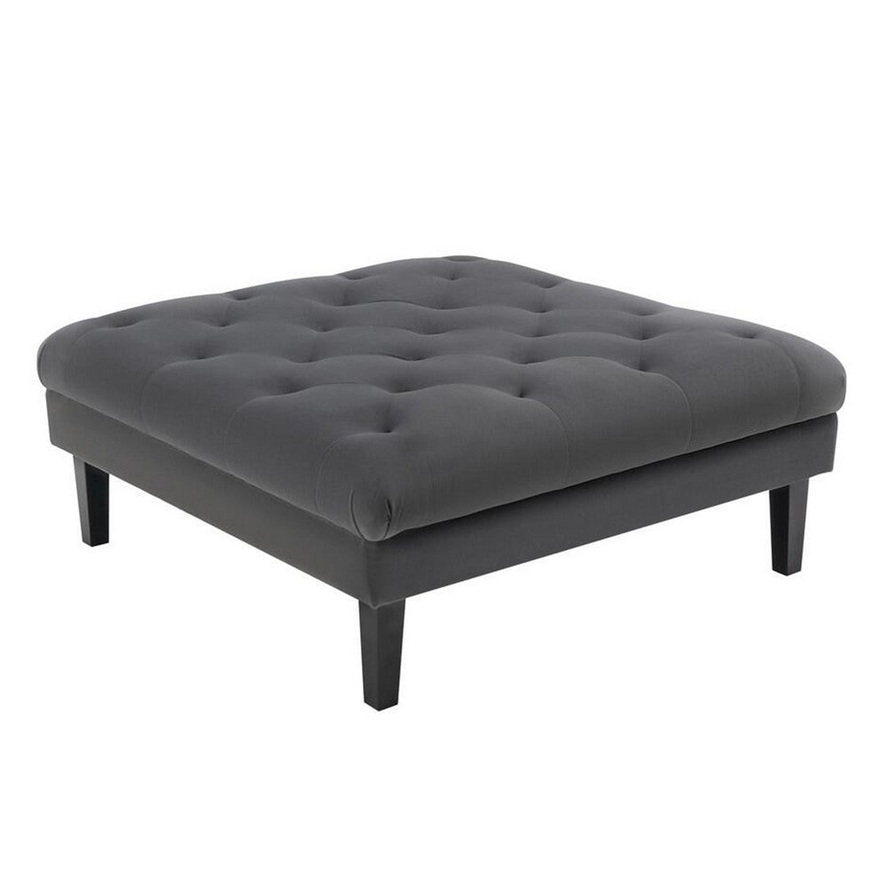 Aki 44 Inch Modern Wood Ottoman, Deep Button Tufted, Gray Velvet Fabric - BM286686