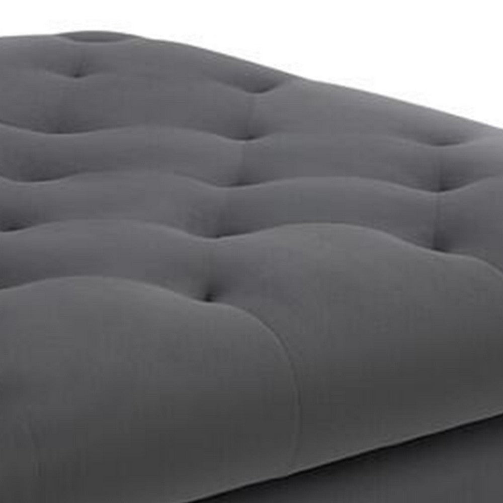 Aki 44 Inch Modern Wood Ottoman, Deep Button Tufted, Gray Velvet Fabric - BM286686