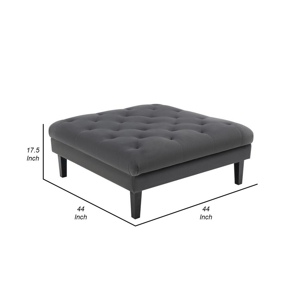 Aki 44 Inch Modern Wood Ottoman, Deep Button Tufted, Gray Velvet Fabric - BM286686