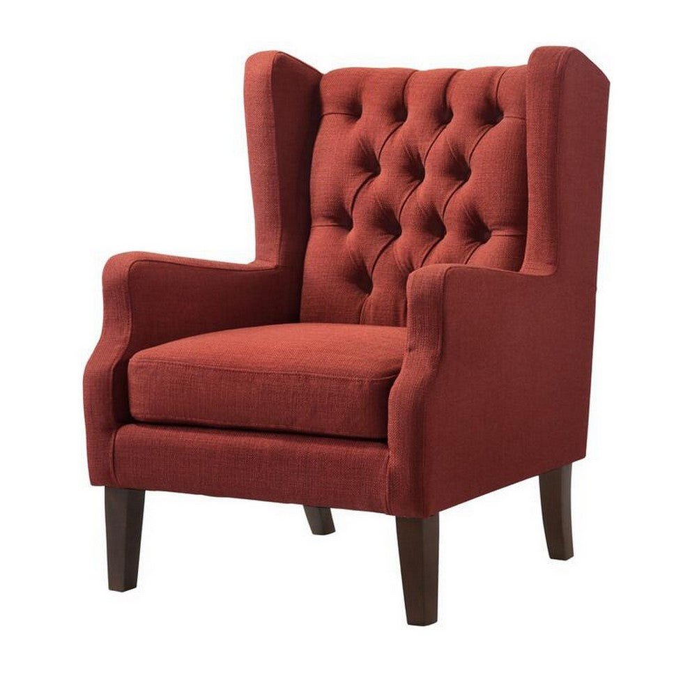 Keva 31 Inch Accent Chair, Deep Button Tufted Wingback, Soft Red Fabric - BM286687