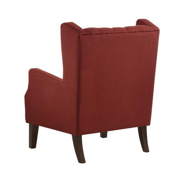 Keva 31 Inch Accent Chair, Deep Button Tufted Wingback, Soft Red Fabric - BM286687