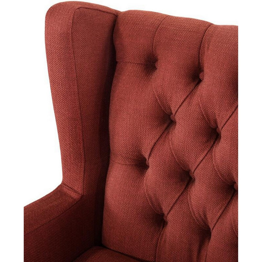 Keva 31 Inch Accent Chair, Deep Button Tufted Wingback, Soft Red Fabric - BM286687