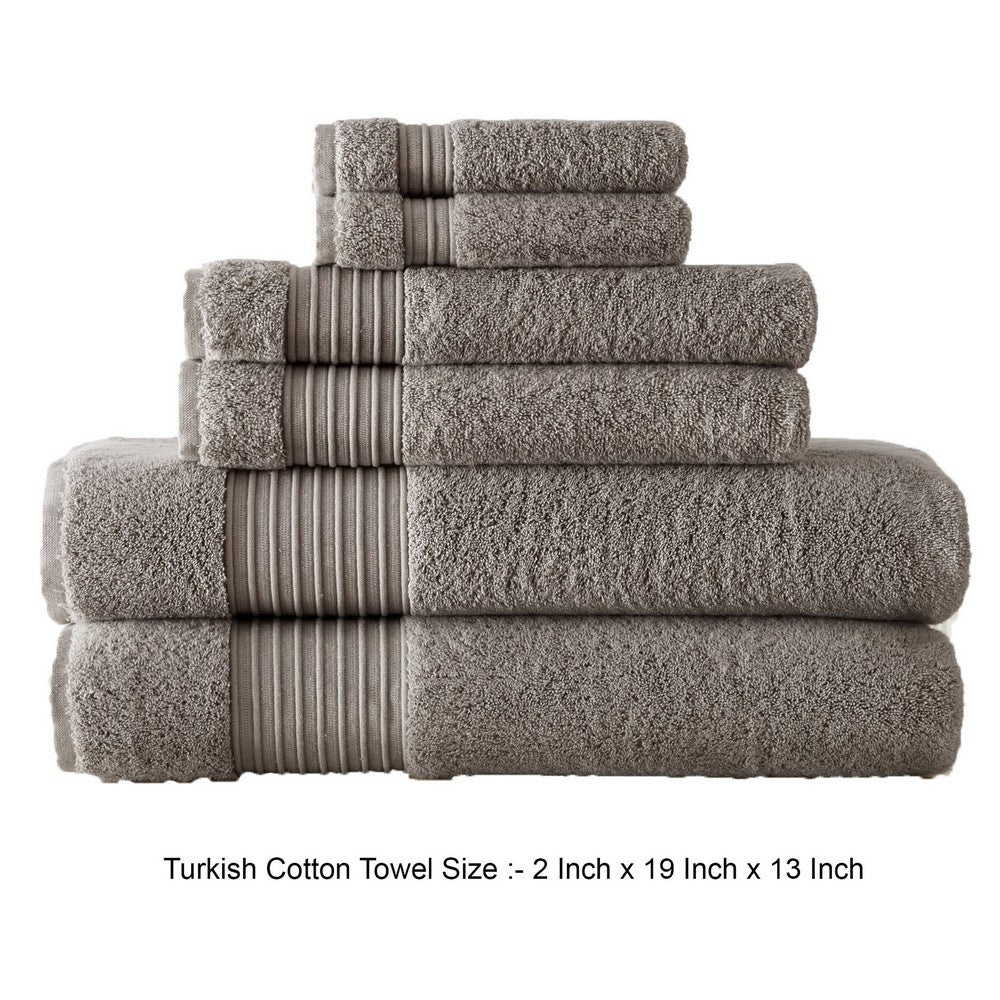 Gem 6 Piece Towel Set, Soft Turkish Cotton, Absorbent Texture, Dark Gray - BM287466