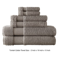 Gem 6 Piece Towel Set, Soft Turkish Cotton, Absorbent Texture, Dark Gray - BM287466